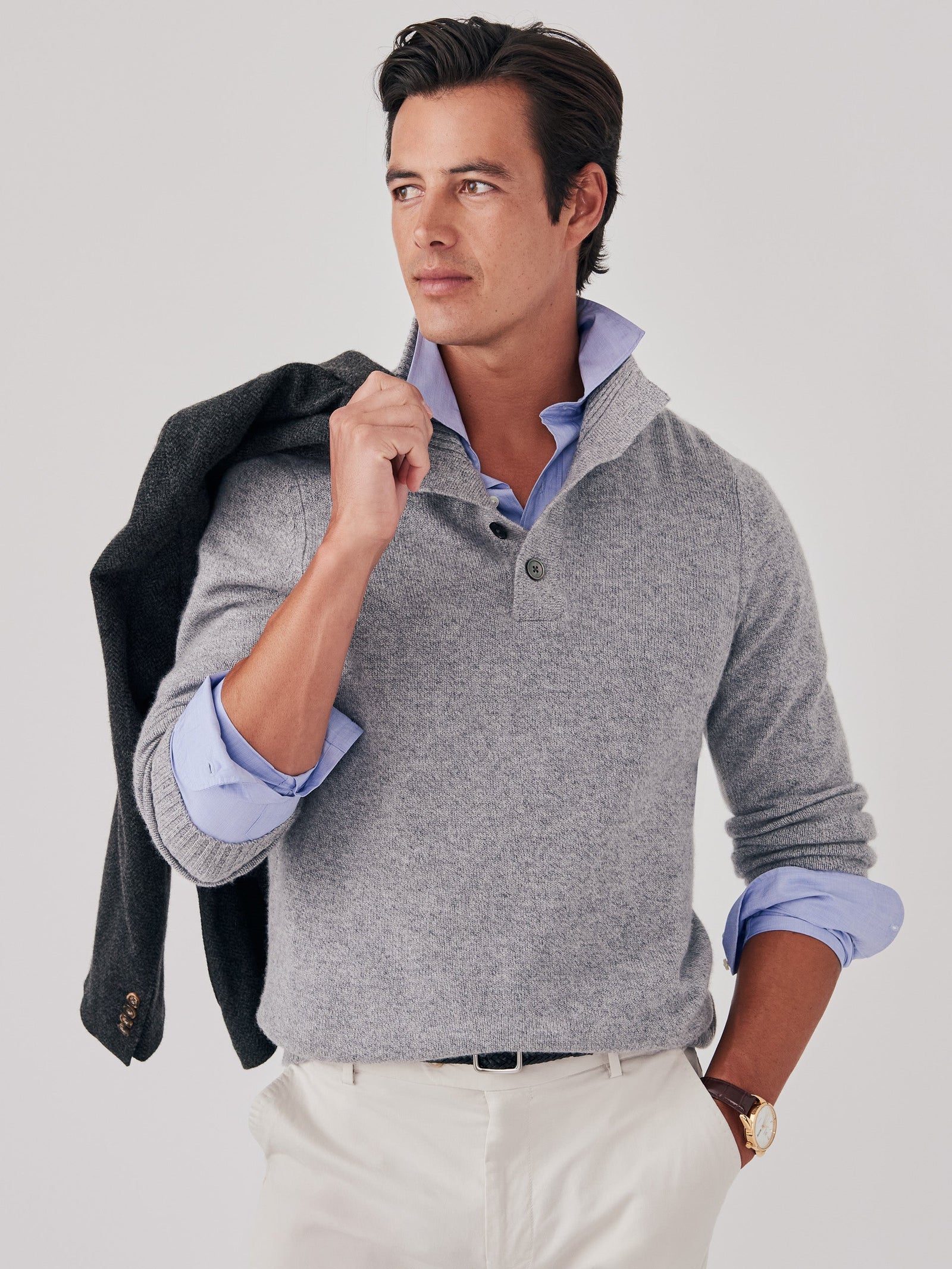 Lt H Gray Solid Mock Neck Cashmere Henley Sweater Men S Sweaters J Mclaughlin