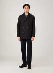 Men's Boiled Wool Pea Coat in Navy