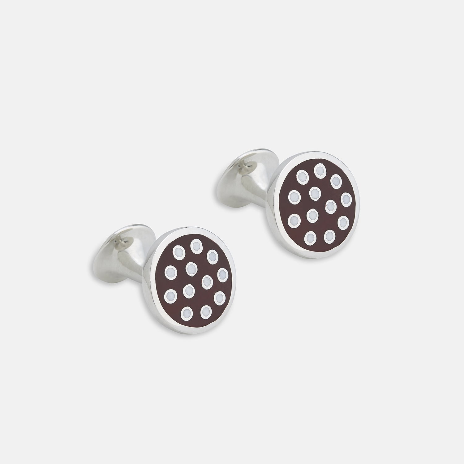 Spotted And White Sterling Silver Enamelled Cufflinks