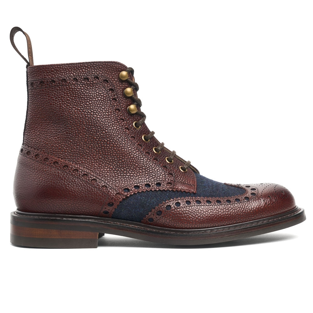 Melrose R Derby Brogue Boot In Grain Leather Ocean Tweed
