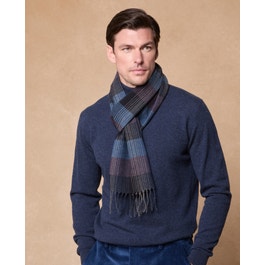 Blue Ombre Check Scarf: Lambswool & Cashmere Blend