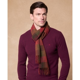 Red Ombre Check Scarf: Lambswool & Cashmere Blend