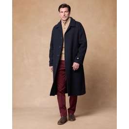 Corrib Donegal Tweed Overcoat in Navy Herringbone | Men's Tweed Overcoats |