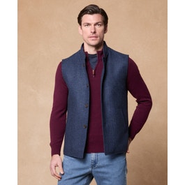 Cavan Donegal Tweed Gilet in Blue Herringbone |