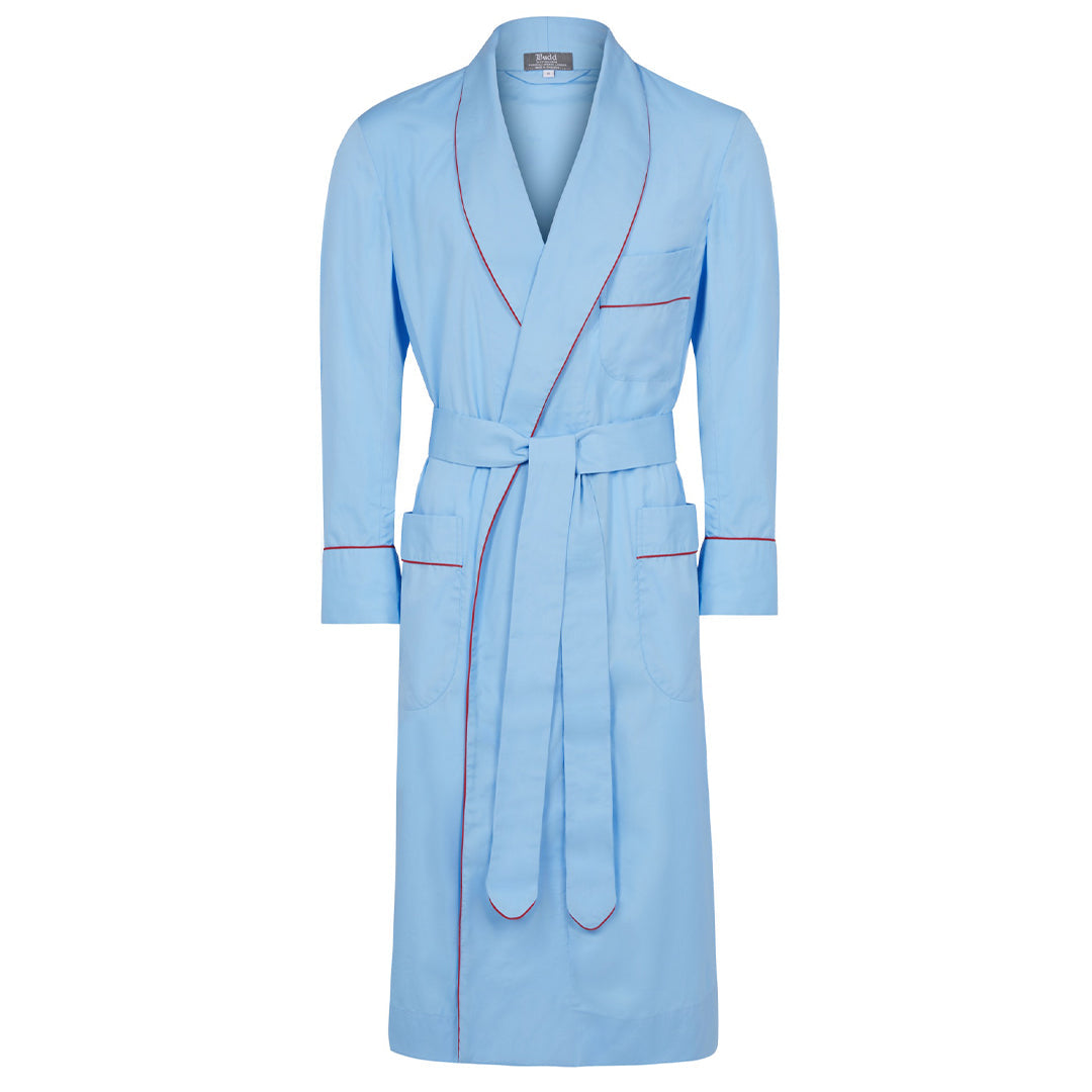 Plain Cotton Poplin Dressing Gown In With Red Trim