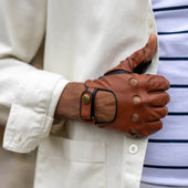 Men S Fingerless Water Resistant Two Colour Leather Driving Gloves