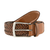 Men S Woven Leather Belt With Satin Nickel Buckle