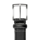 Men S Full Grain Leather Belt With Satin Nickel Buckle And Contrast Stitching