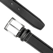 Men S Full Grain Leather Belt With Satin Nickel Buckle And Contrast Stitching