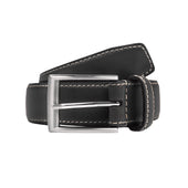 Men's Full-Grain Leather Belt with Satin Nickel Buckle and Contrast Stitching