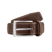 Men S Full Grain Leather Belt With Satin Nickel Buckle And Contrast Stitching