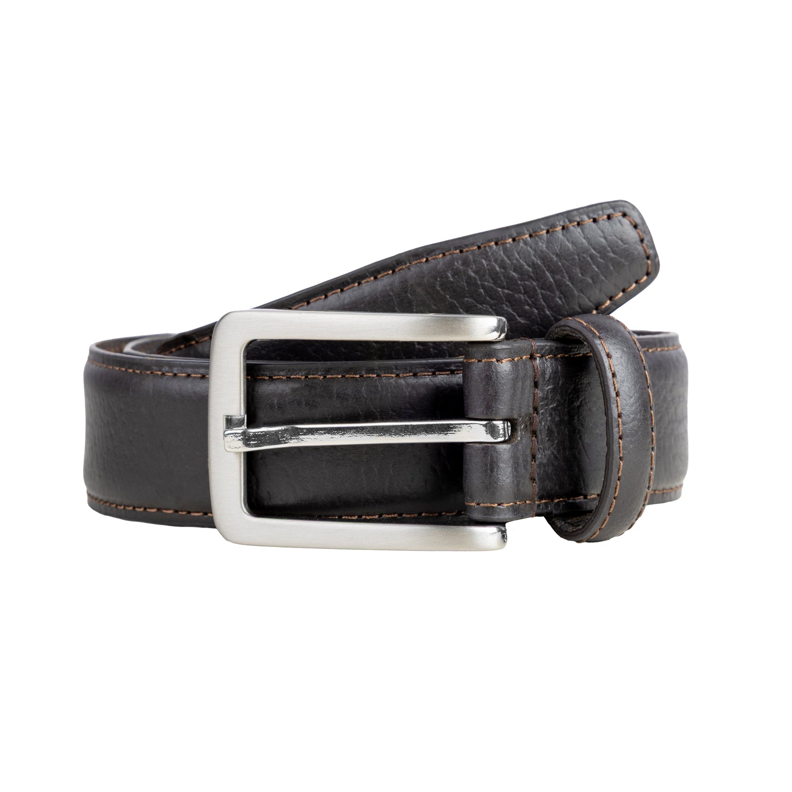 Men S Lined Full Grain Leather Belt With Satin Nickel Buckle And Pebble Finish