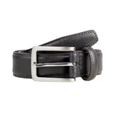 Men's Lined Full-Grain Leather Belt with Satin Nickel Buckle and Pebble Finish