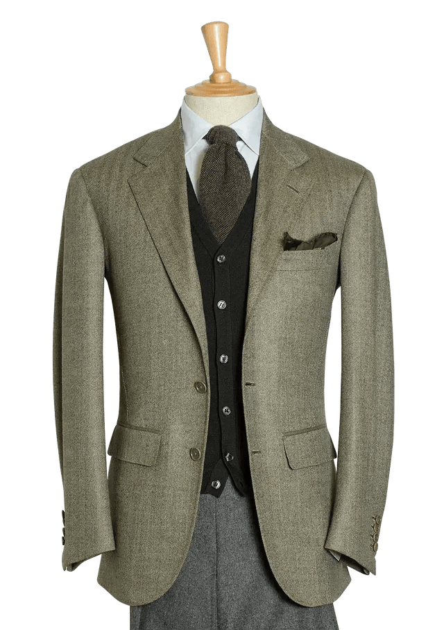 Men's Sage Lambswool Herringbone Single-breasted Jacket