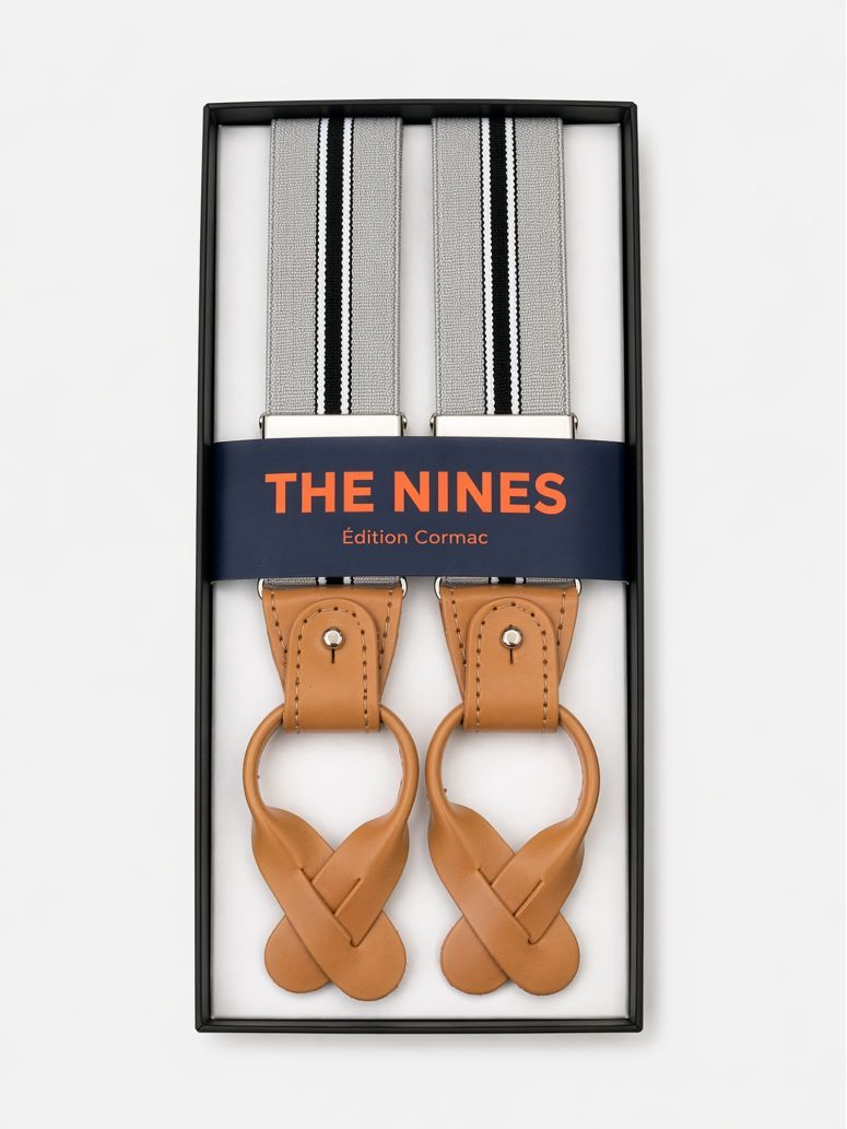 Men S Grey And Black Striped Button Suspenders
