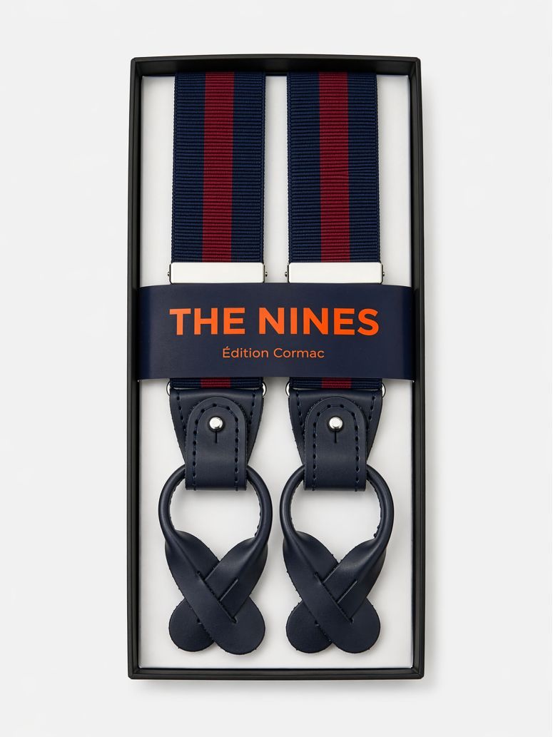 Men S Striped Blue And Burgundy Button Suspenders