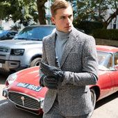Men S Touchscreen Lined Leather Gloves With Contrast Stitching