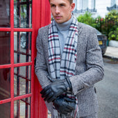 Men S Touchscreen Lined Leather Gloves With Contrast Stitching