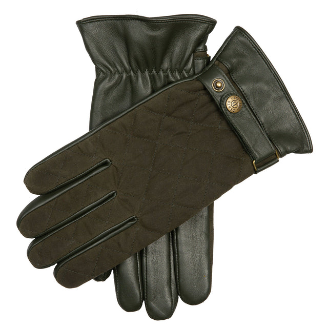 Men's Touchscreen Water-Resistant Fleece-Lined Leather Gloves with Waxed Cotton Quilting