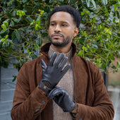 Men S Touchscreen Lined Leather Gloves With Knitted Cuffs