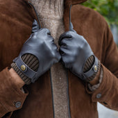 Men S Touchscreen Lined Leather Gloves With Knitted Cuffs