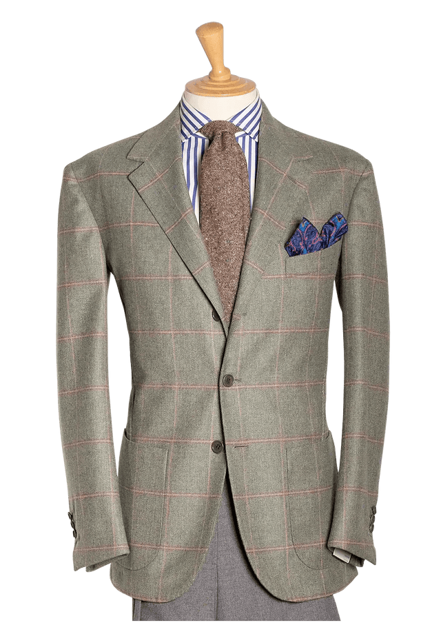 Sage Tweed Single-breasted Jacket with pink Check