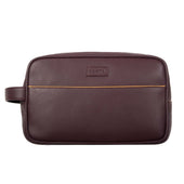 Men's Two-Zip Pebble Grain Leather Wash Bag