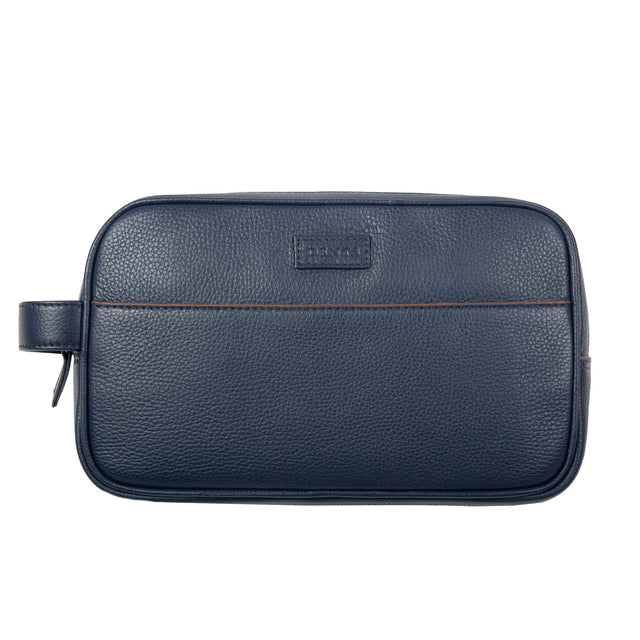 Men's Two-Zip Pebble Grain Leather Wash Bag