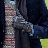 Men S Touchscreen Three Point Wool Blend Lined Leather Gloves