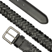Men's Woven Leather Belt with Brushed Nickel Buckle