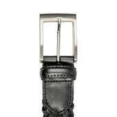 Men's Woven Leather Belt with Brushed Silver Buckle