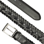 Men's Woven Leather Belt with Brushed Silver Buckle