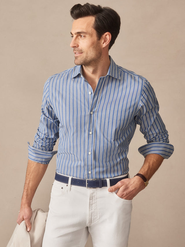 Denim/White Varigated Stripe Gramercy Cotton Shirt | Men's Shirts | J.McLaughlin