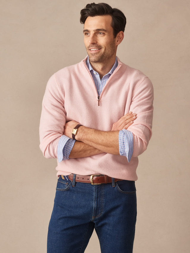 Heather Pink Henry Cashmere 1/4 Zip | Men's Sweaters | J.McLaughlin