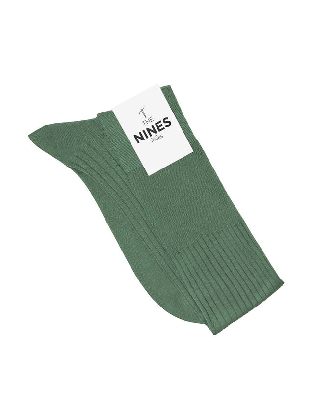 Thyme green cotton lisle knee socks fine ribbed