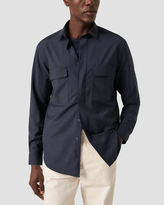 Navy Merino Wool Overshirt - Eton