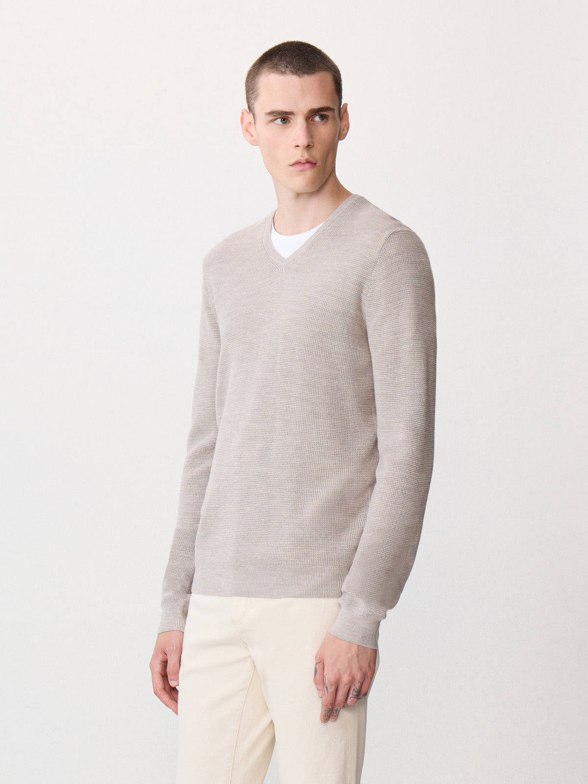 Pull Col V En Laine M Rinos M Lang E Beige
