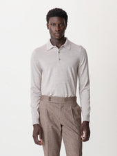 Pull col polo en laine Mérinos mélangée beige