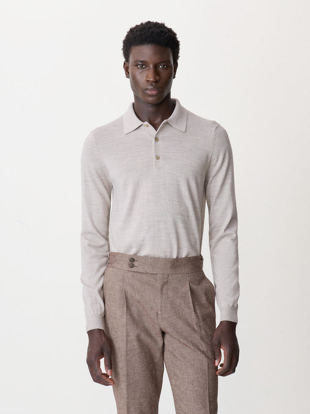 Pull col polo en laine Mérinos mélangée beige