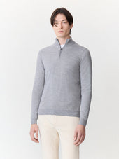 Pull col zippé en laine Mérinos mélangée grise