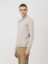 Pull col roulé en laine Mérinos mélangée beige