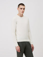 Pull col rond en laine Mérinos mélangée écrue