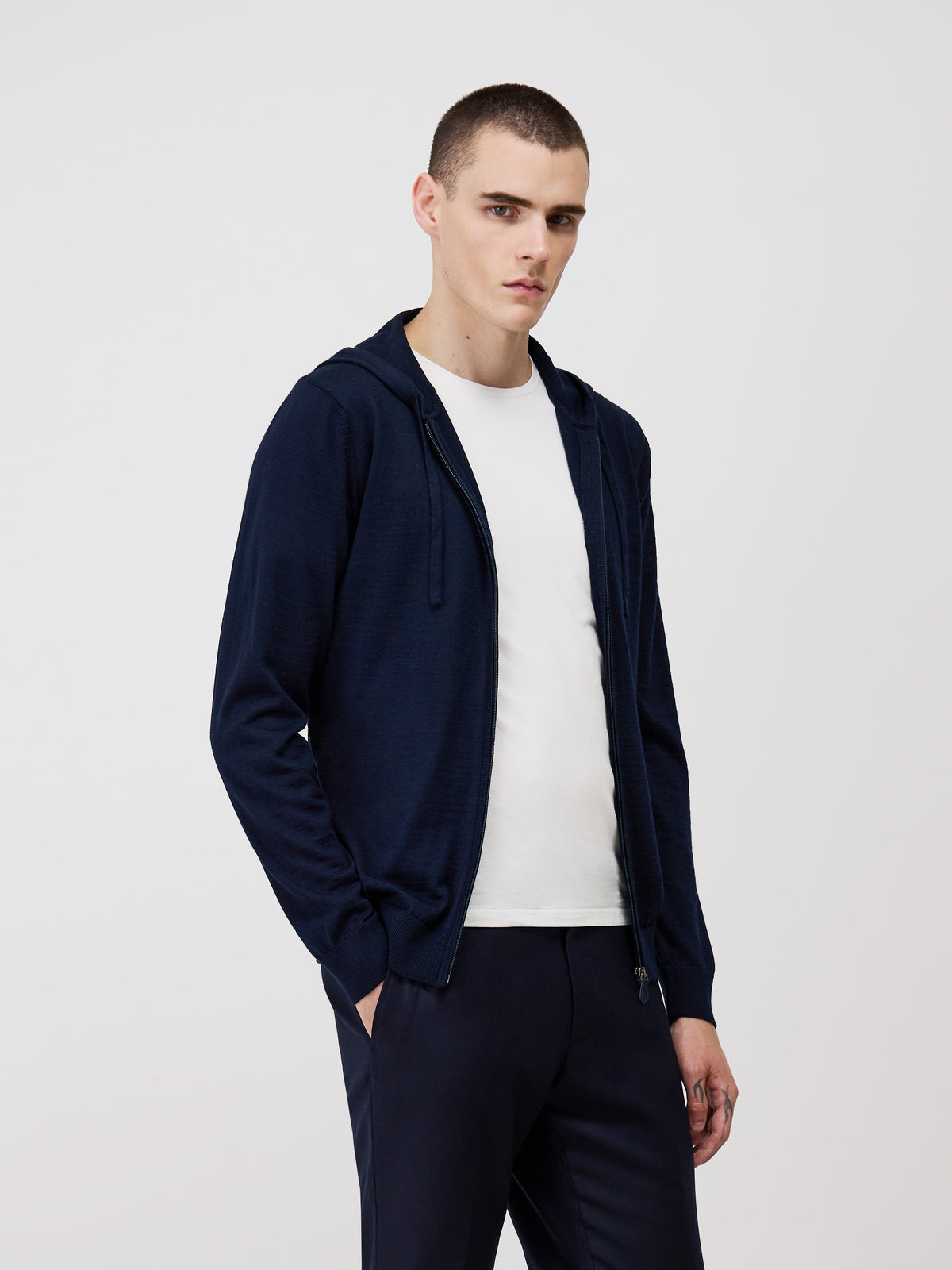 Gilet Capuche Zipp En Laine M Rinos M Lang E Bleu Marine