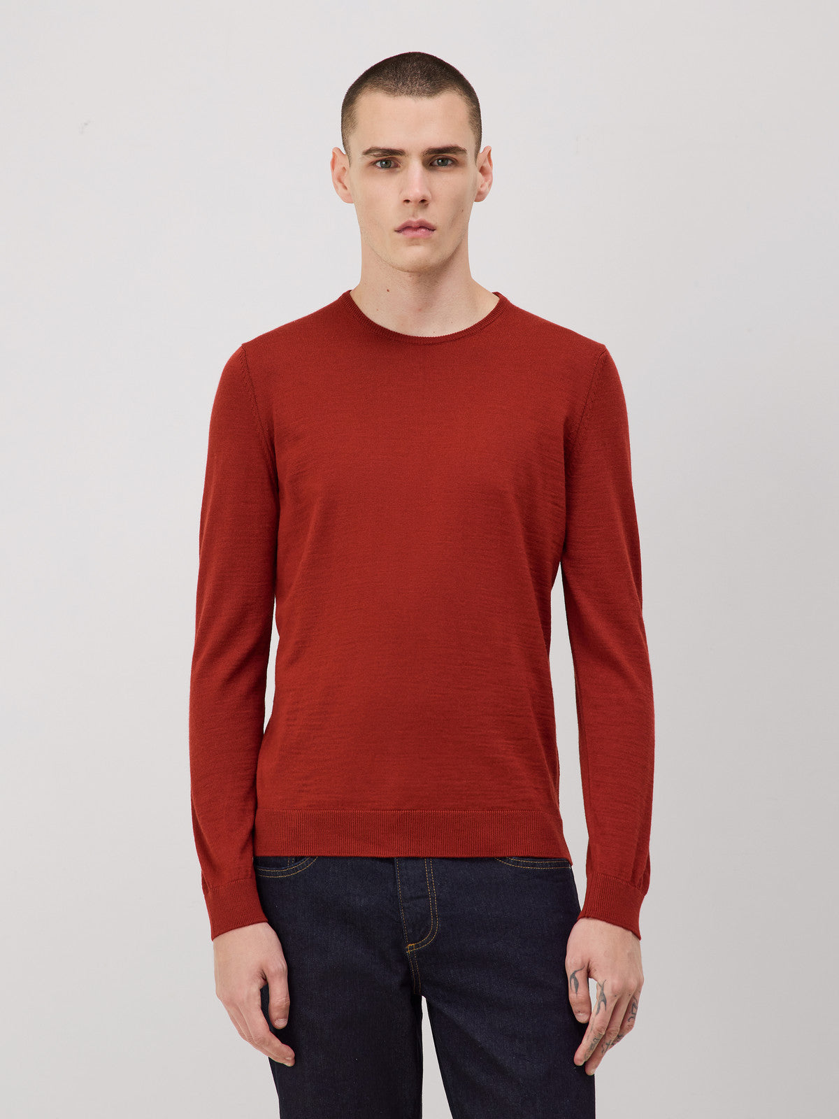 Pull Col Rond En Laine M Rinos M Lang E Vermillon