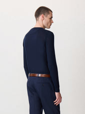 Pull Col Rond En Laine M Rinos M Lang E Bleu Marine