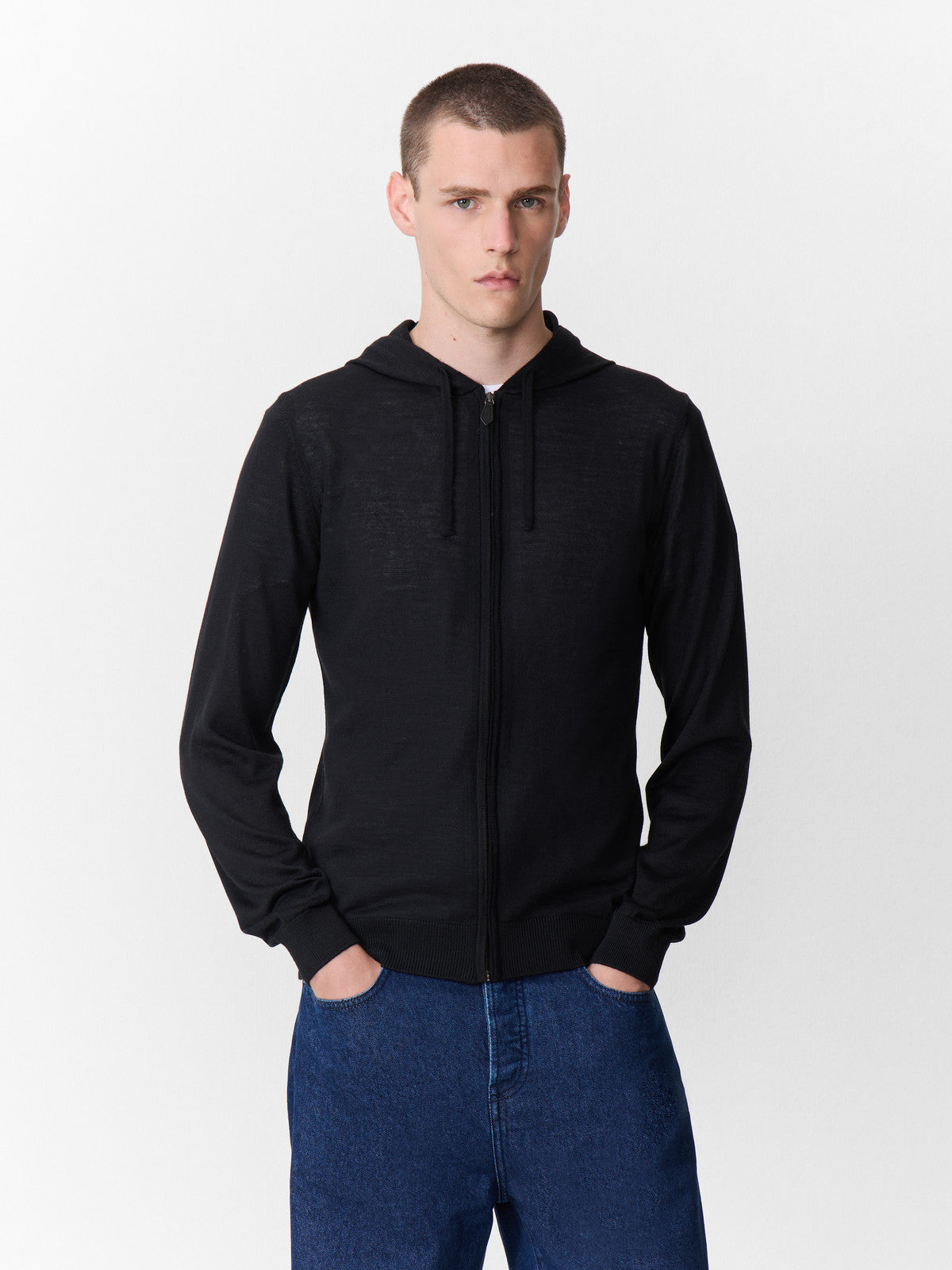 Gilet Capuche Zipp En Laine M Rinos M Lang E Noire