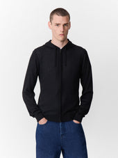 Gilet à capuche zippé en laine Mérinos mélangée noire