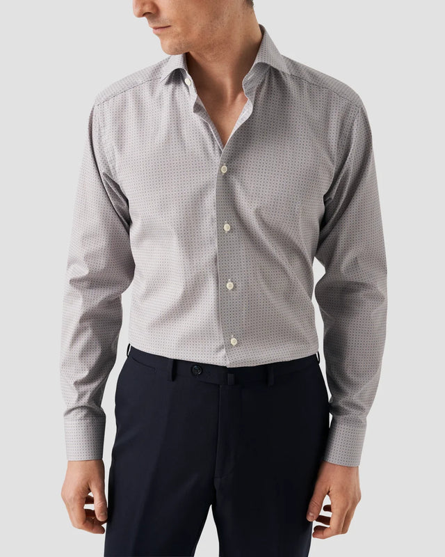 Brown Micro Medallion Print Poplin Shirt - Eton