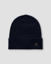 Mittelblaue Kaschmir-Beanie mit Logo