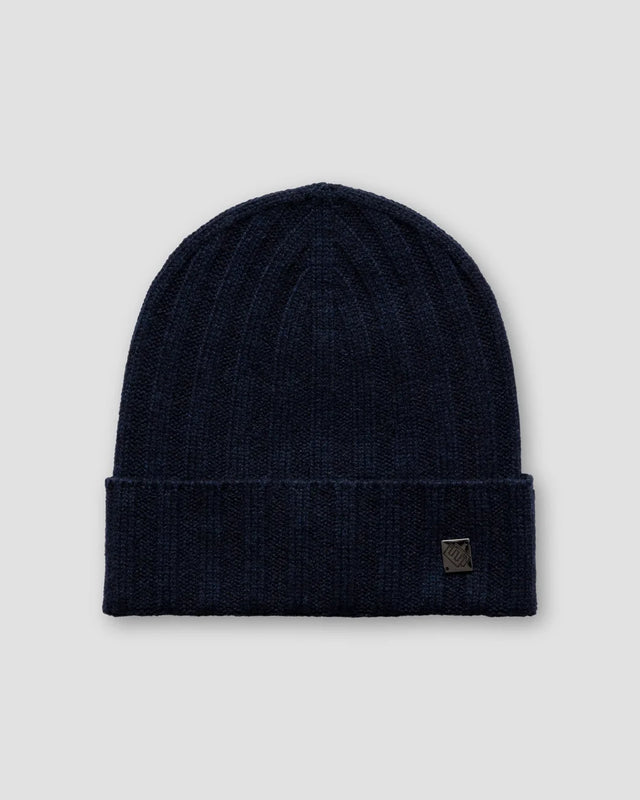Mittelblaue Kaschmir-Beanie mit Logo